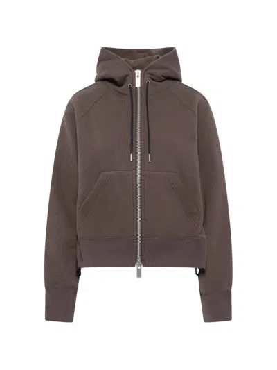 Sacai Zip-up Drawstring Hoodie In Brown