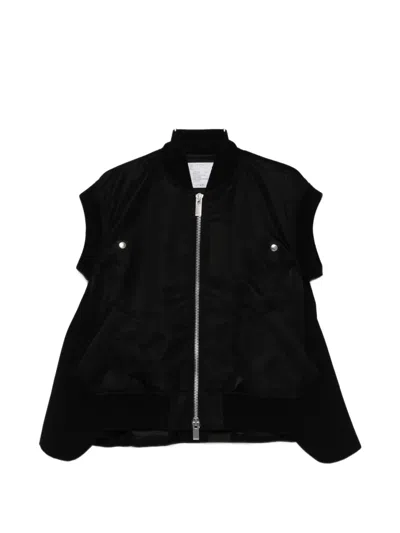 Sacai Zip-up Gilet In Black