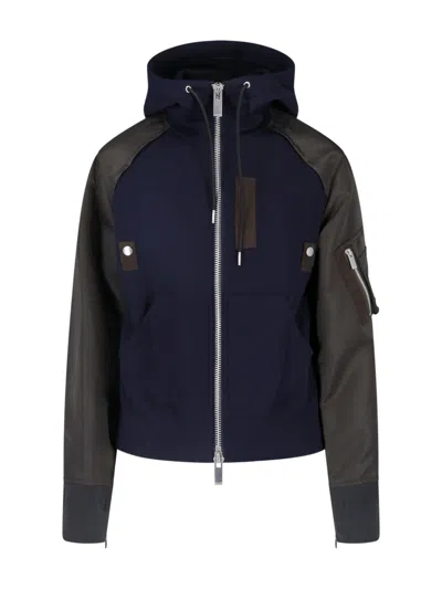 Sacai -inspired Contrast Panel Jacket For Women In Blue