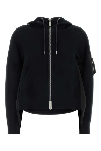 Sacai -style Cotton Blend And Nylon Sweatshirt For Women In Black
