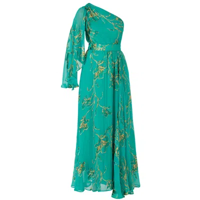 Sacha Drake Women's Blue Lorelei Maxi Dress In Jade Gold Floral In Green