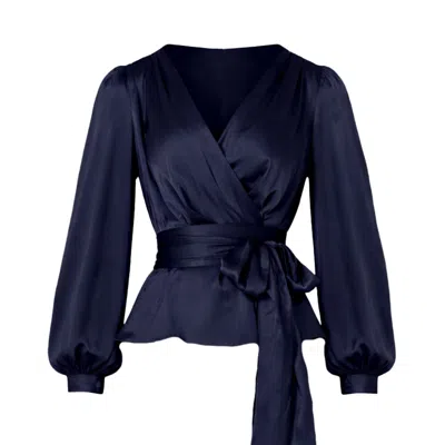 Sacha Drake Women's Blue Satin Faux Wrap Top In Navy