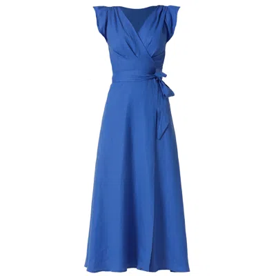 Sacha Drake Women's Blue Sea And Sand Wrap Dress In Cobalt Linen
