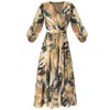 Sacha Drake Women's Gold / Blue / Neutrals La Mer Midi Dress In Navy Sand Gold In Multi