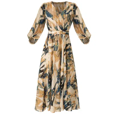 Sacha Drake Women's Gold / Blue / Neutrals La Mer Midi Dress In Navy Sand Gold In Multi