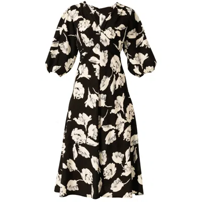 Sacha Drake Women's Neutrals Moonbeam Meadow Midi Dress In Black/white