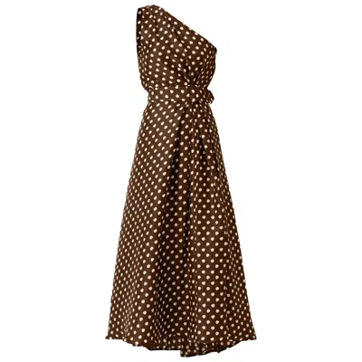 Sacha Drake Women's Neutrals / White / Brown Gardenia One Shoulder Dress In Choc Cream Spot In Multi