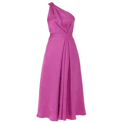 Sacha Drake Women's Pink / Purple Orleans One Shoulder Midi Dress In Magenta Botanical