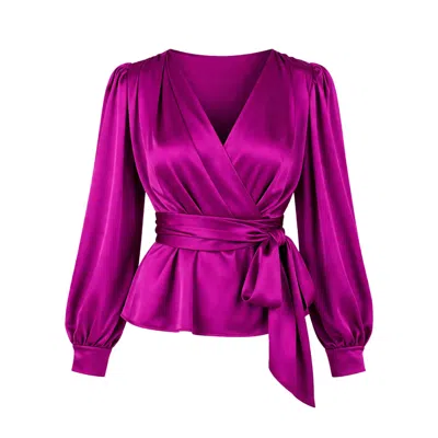 Sacha Drake Women's Pink Satin Faux Wrap Top In Magenta In Purple