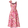 Sacha Drake Women's Pink / White / Yellow Tulip Rose Midi Dress In Pink