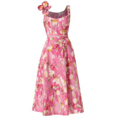 Sacha Drake Women's Pink / White / Yellow Tulip Rose Midi Dress