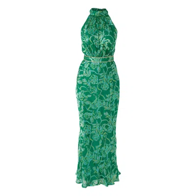 Sacha Drake Women's Tessa Halter Bias Dress In Green Aqua Floral