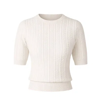 Sacha Drake Women's White Short Sleeve Chevron Knit Top In Ivory