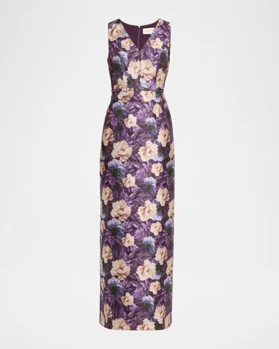 Sachin & Babi Adellyn Floral-print Mikado Column Gown In Multi