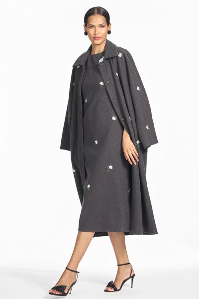 Sachin & Babi Alessandra Black Embroidered Knit Wool Coat In Graphite
