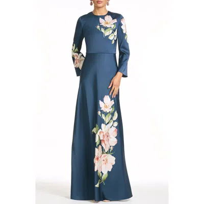 Sachin & Babi Alex Long Sleeve Floral Gown In Blue