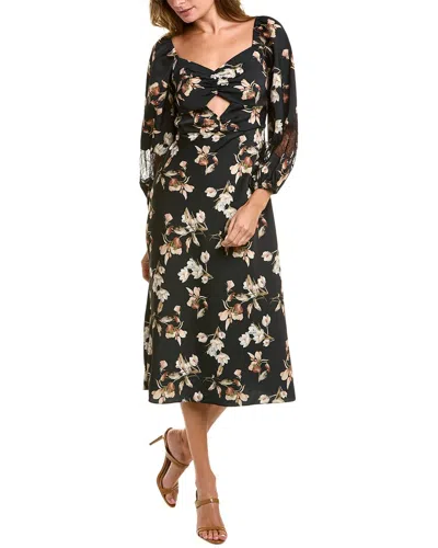 Sachin & Babi Amara Printed Satin Crepe Cut-out Midi-dress In Black Venetia Petals