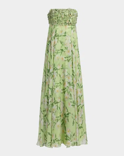 Sachin & Babi Ames Floral Embellished Strapless Gown In Green
