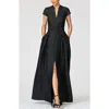 Sachin & Babi Arden Mixed Media Belted Gown In Black
