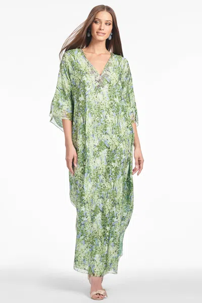Sachin & Babi Arna Green Floral Silk Blend Kaftan In Peridot Bouquet