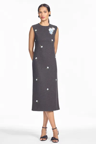 Sachin & Babi Asher Black Knit Wool Column Midi Dress In Graphite