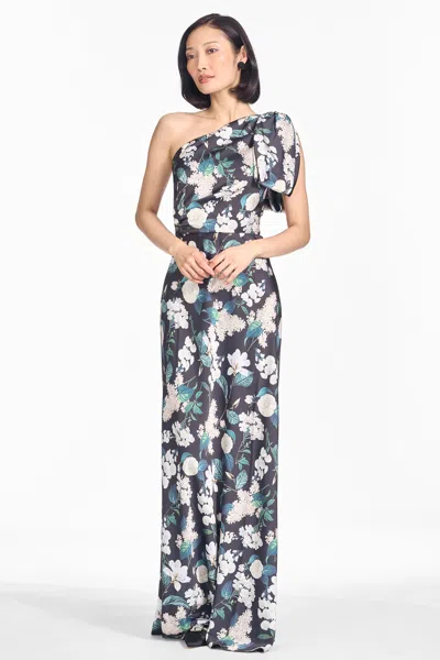 Sachin & Babi Aubrey Floral One-shoulder Gown In Black