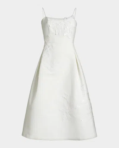 Sachin & Babi Audra Flower-appliqué Fit-&-flare Midi Dress In White
