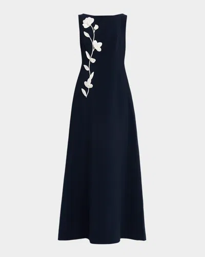 Sachin & Babi Bateau-neck Floral Applique Gown In Blue