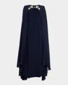 Sachin & Babi Beaded Chiffon Cape Crepe Gown In Blue