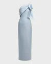 Sachin & Babi Bonnie One-shoulder Bow Column Gown In Blue