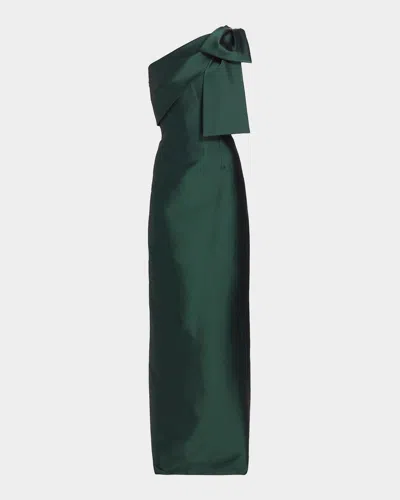 Sachin & Babi Bonnie One-shoulder Satin Column Gown In Forest Green