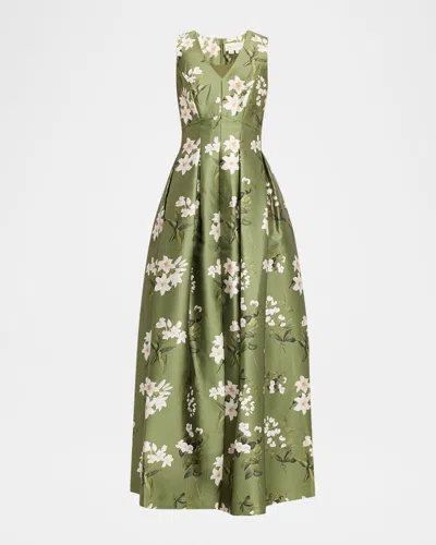 Sachin & Babi Brooke Pleated Floral-print Mikado Gown