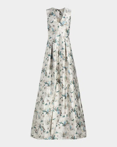 Sachin & Babi Brooklynne Floral Satin A-line Gown In Neutral