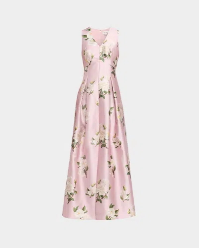 Sachin & Babi Brooklynne Pleated Floral-print Mikado Gown In Pink
