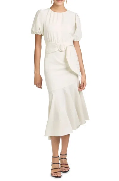 Sachin & Babi Camilla Belted Peplum Stretch Crepe Midi Dress In Ivory In White