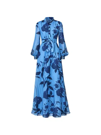 Sachin & Babi Cassandra Embroidered Floral-print Maxi Dress In Blue