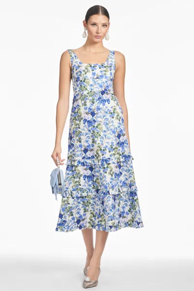 Sachin & Babi Caterina Blue Multi Floral Cotton Midi A-line Dress In Pansy Prelude