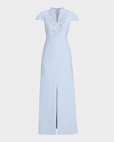 Sachin & Babi Charlotte Beaded Metallic Jacquard Gown In Animal Print
