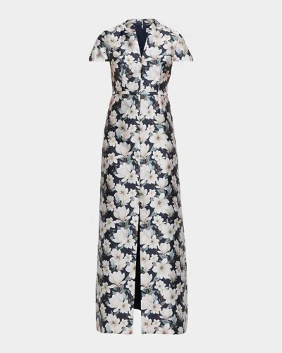 Sachin & Babi Charlotte Floral-print Mikado Gown In Black