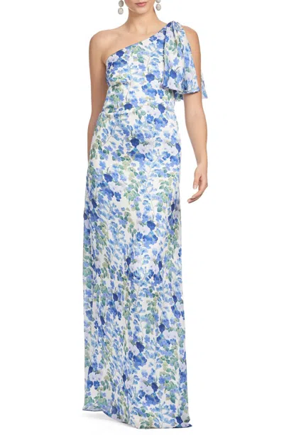 SACHIN & BABI CHELSEA FLORAL PRINT ONE-SHOULDER GOWN IN PANSY PRELUDE