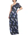 Sachin & Babi Women's Chelsea Bow-embellished Floral-print Crinkled Georgette Gown In Blue