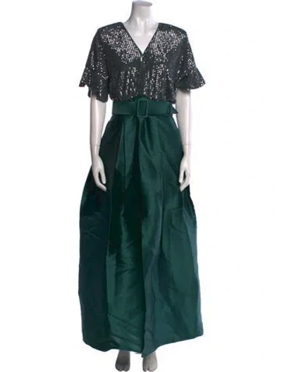Pre-owned Sachin & Babi Colorblock Pattern Long Dress In Green