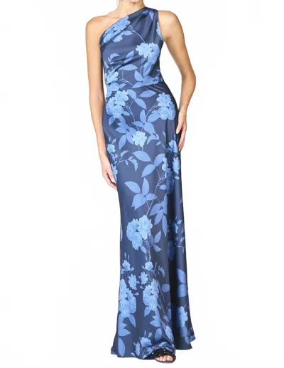 Sachin & Babi Delphine One Shoulder Gown In Galaxy Roses In Multi