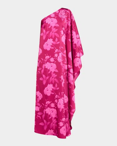 Sachin & Babi Demi Draped One-shoulder Satin Crepe Gown In Pink