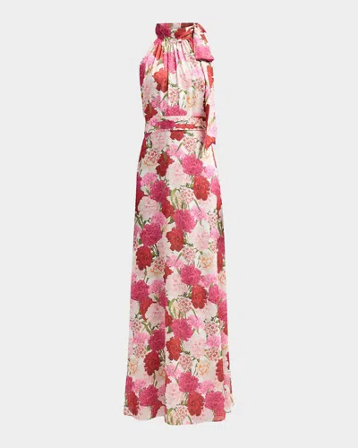 Sachin & Babi Diana Floral Crinkle Georgette Tieneck Gown In Campo Di F