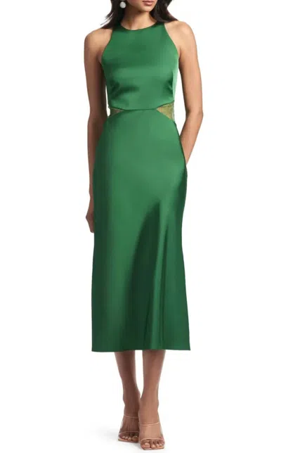 Sachin & Babi Drew Lace Cutout Satin Crepe Dress In Emerald Green