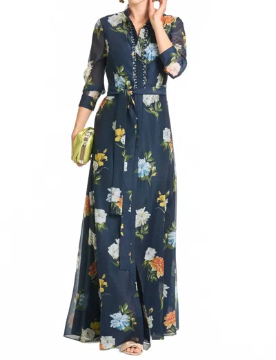 Sachin & Babi Embellished Addison Gown In Navy Wildflowers In Blue