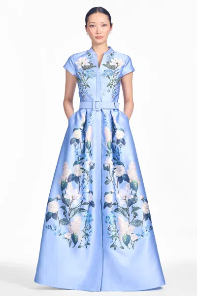 Sachin & Babi Marta Beaded Floral Belted Shirtwaist Gown In Multi