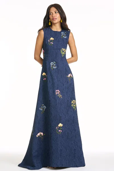 Sachin & Babi Embroidered Rani Gown In Blue