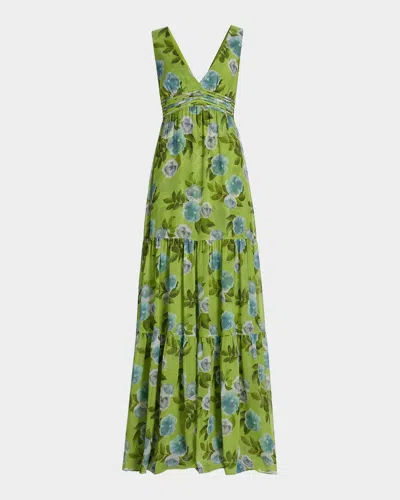 Sachin & Babi Emilie Floral Chiffon A-line Gown In Green